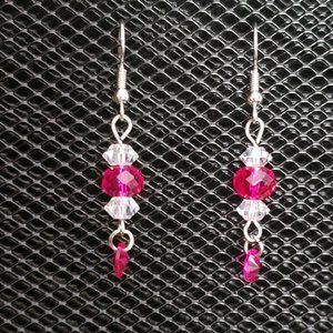 Fuchsia and clear faceted glass crystal earrings